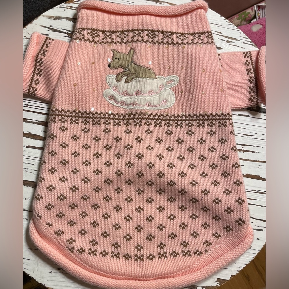 Pink Dog Sweater with Cup Design Medium